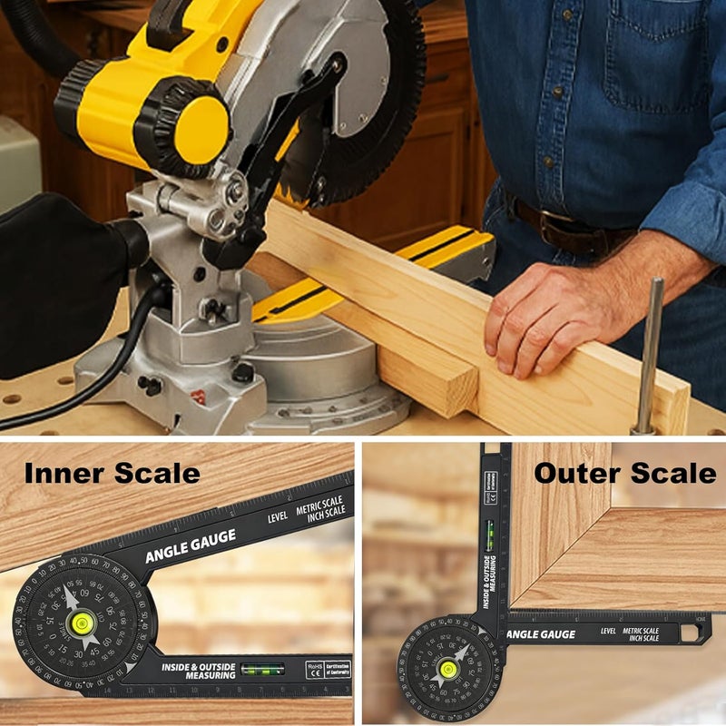 Gray Wolf Miter Saw Protractor, 7 Inch Protractor with Level, High Precision Laser Marking, 360° Miter Angle Measuring Instrument for Carpenters, Decorators, Plumbers and All Construction Trades - Image 2